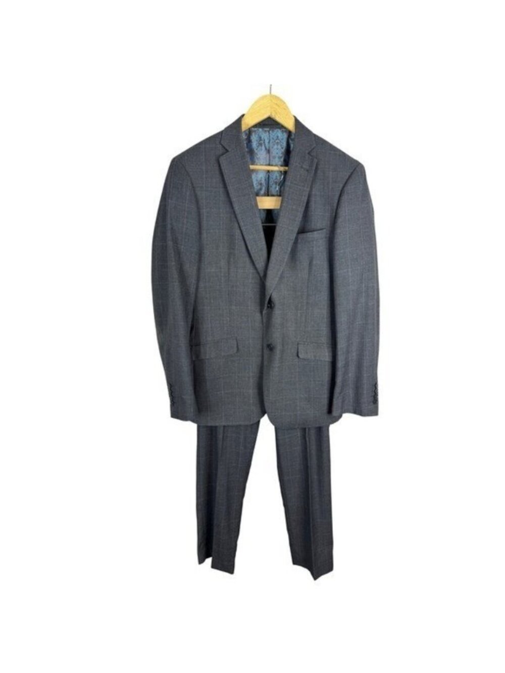 Sondergaard Copenhagen Mens Slim Fit Grey Windowpane Plaid Suit 40R 34x32
